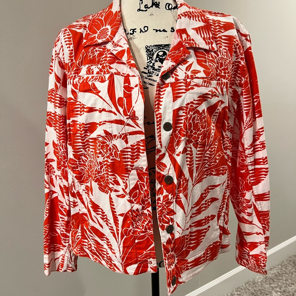 Chico’s Red & White Jean Jacket